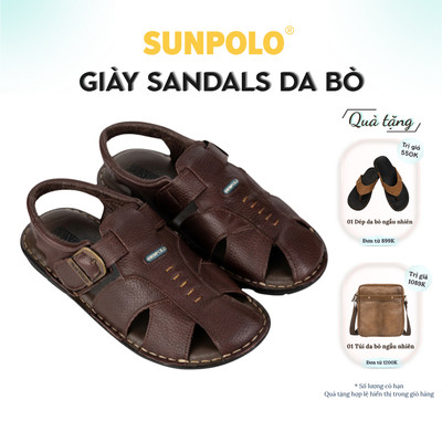 Xăng Đan Bít Mũi Nam Da Bò SUNPOLO SDA007 Có Big size 44 45