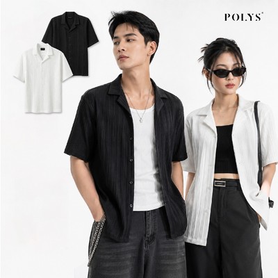 Áo sơ mi nam POLYS Vải Linen Vân Đôi Co Giãn 2 Chiều Thấm Hút Tốt Áo sơ mi nam tay ngắn VENN