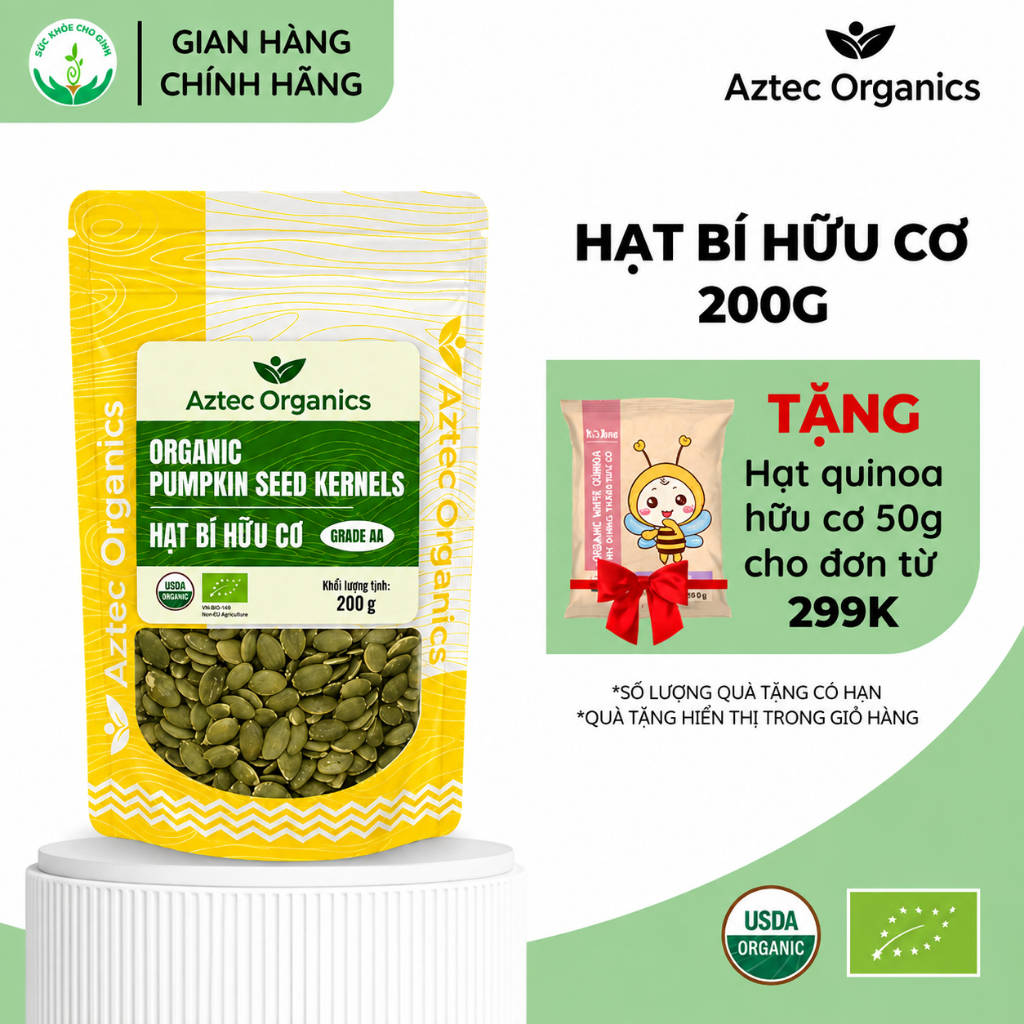 Hạt Bí Xanh Hữu Cơ BioBees, Aztec Organic 200g