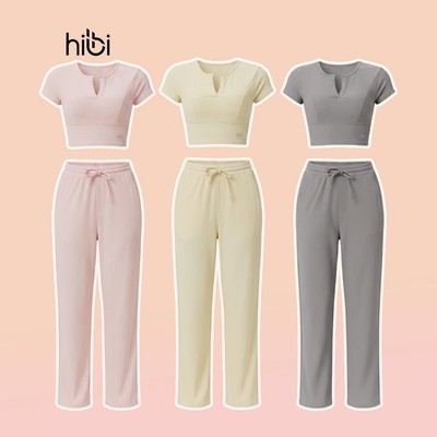 Đồ tập yoga pilates luxury nữ Hibi Sports gồm áo croptop cổ V CR853 & quần suông QD333, kèm mút đệm