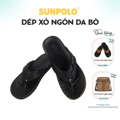 Dép Xỏ Ngón Nam Da Bò SUNPOLO Đen - PUS29D