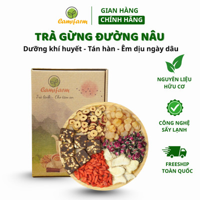 Trà gừng đường nâu thảo mộc Camifarm, bổ máu, giữ ấm cơ thể, đẹp da, giảm đau bụng kinh, tăng huyết áp