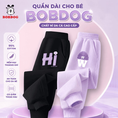 Quần dài cho bé gái BOBDOG  chất nỉ da cá dáng thể thao in hình cute cho bé
