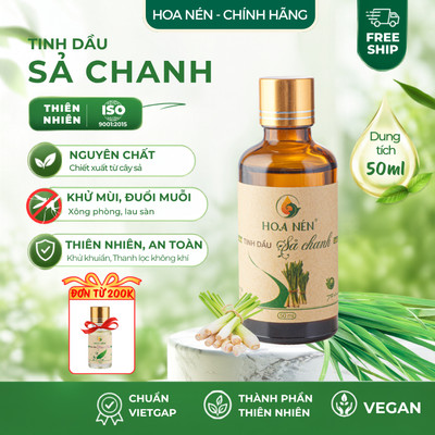 Tinh dầu Sả Chanh nguyên chất 50ml - Hoa Nén - Kh.ử mùi, đuổi muỗi, giải cảm, an toàn từ thiên nhiên