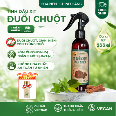 Chai xịt ĐUỔI CHUỘT thiên nhiên 200ml - Chuột bỏ đi, không để lại xác, thân thiện môi trường