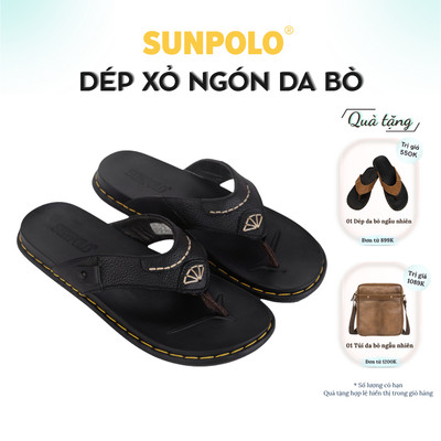 Dép Kẹp Xỏ Ngón Nam Da Bò SUNPOLO Đen Nâu - KEP205