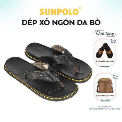 Dép Kẹp Nam Da Bò SUNPOLO Đen - KEP204