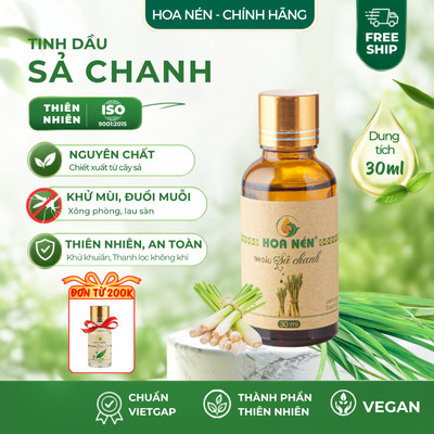 Tinh dầu Sả Chanh nguyên chất 30ml - Hoa Nén - Hương thơm mát, khử mùi, ẩm mốc, đuổi muỗi