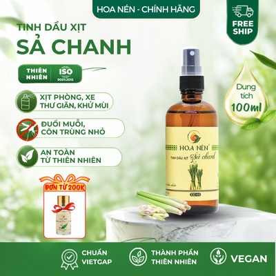 Tinh dầu Xịt Sả Chanh - Hoa Nén - Khử mùi, đuổi muỗi, thơm phòng, an toàn từ thiên nhiên - 100ml