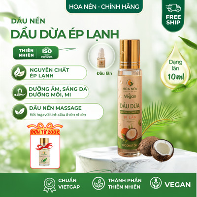 Dầu dừa nguyên chất ép lạnh -  Hoa Nén - Dưỡng môi, da, tóc - Dạng bi lăn 10ml