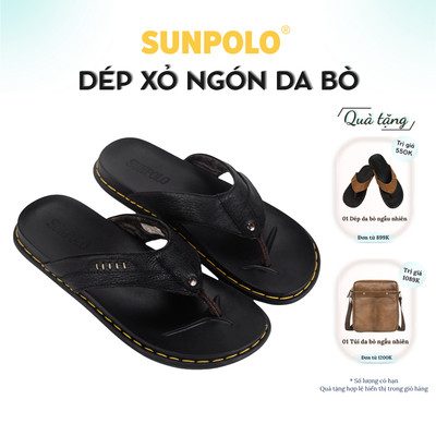 Dép Xỏ Ngón Nam Da Bò SUNPOLO Đen - KEP029