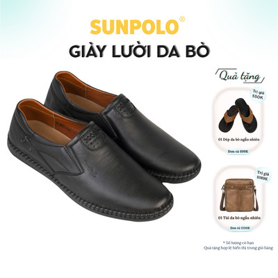 Giày lười nam Da bò cao cấp SUNPOLO MOI027 đi chơi, đi công việc có Big Size