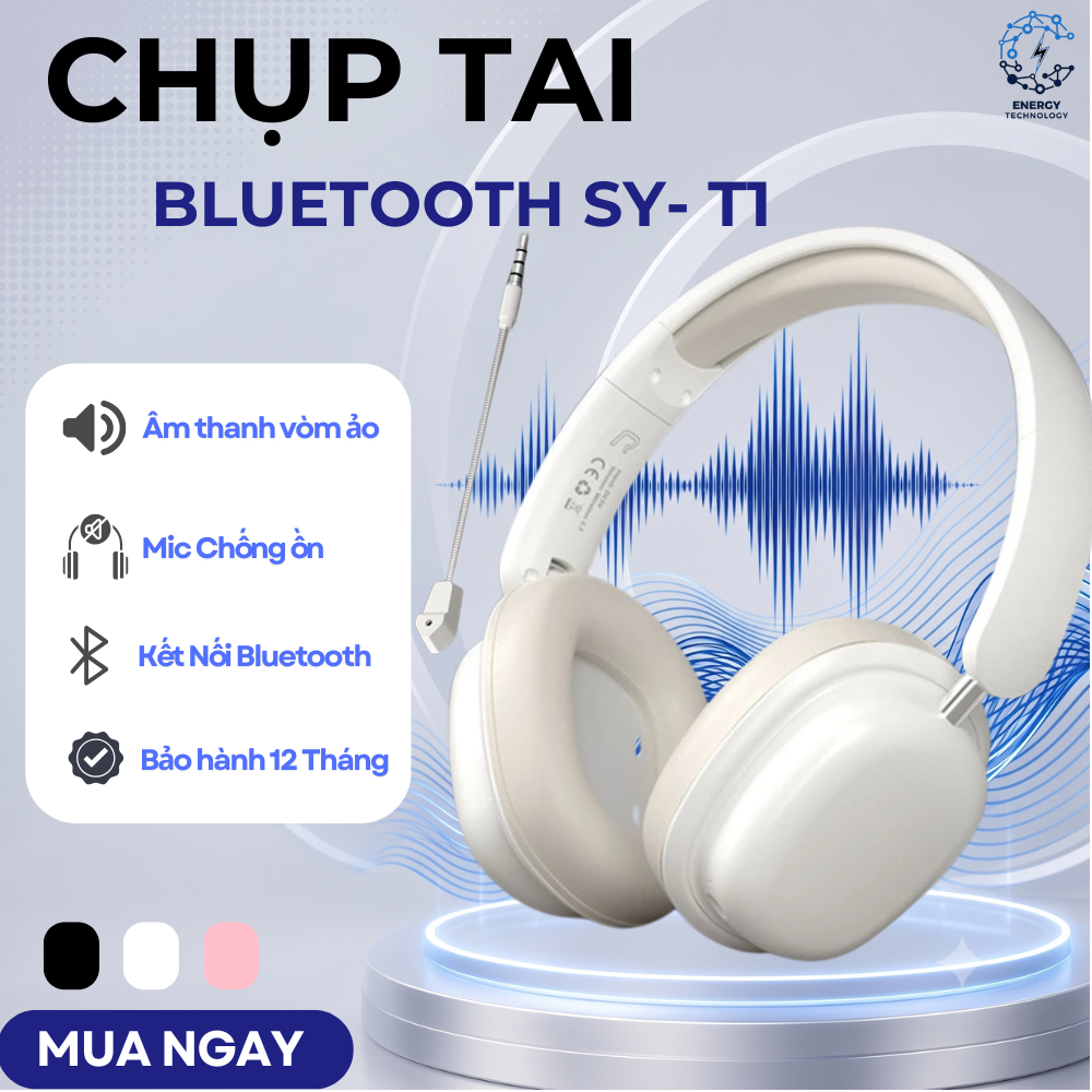 Tai Nghe Bluetooth Chụp Tai SY-T1 Chống Ồn, Có Kèm Mic Rời, Pin Trâu 10H…