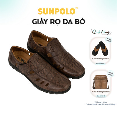 Giày rọ nam Da bò cao cấp SUNPOLO thoáng khí, chống hôi chân - STA682