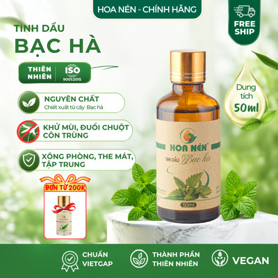 Tinh dầu Bạc Hà nguyên chất - Hoa Nén - Hương thơm mát, đuổi muỗi, đuổi chuột - 50ml