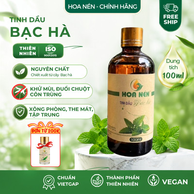 Tinh dầu Bạc Hà nguyên chất - Hoa Nén - Thơm mát, khử mùi, ẩm mốc, đuổi chuột  - 100ml