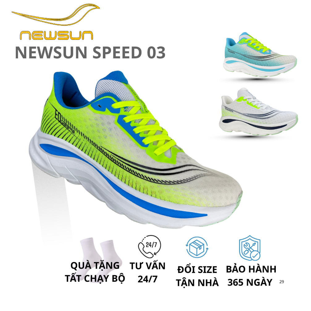 Giày Chạy Bộ NewSun Speed 03 Bản Cải Tiến Nam Nữ Êm Nhẹ Thoáng Khí Đế Đàn Hồi