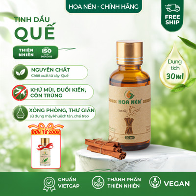 Tinh dầu Quế nguyên chất 30ml - Hoa nén - Hương nồng ấm, khử mùi, ẩm mốc, đuổi muỗi, côn trù.ng