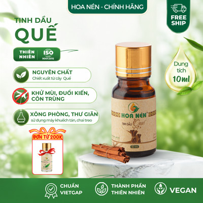 Tinh dầu Quế nguyên chất - Hoa Nén - Hương nồng ấm, khử mùi, ng.ăn ẩm mốc, đuổi kiến gián - 10ml