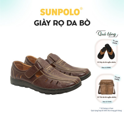 Giày rọ nam Da bò cao cấp SUNPOLO thoáng khí, chống hôi chân STA679