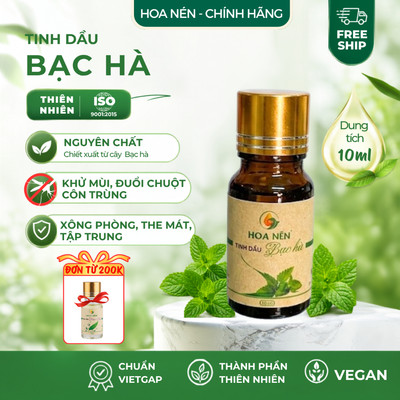 Tinh dầu Bạc Hà nguyên chất 10ml - Hoa Nén - Thơm the mát thư giãn, đuổi chuột, an toàn thiên nhiên