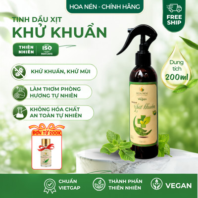 Tinh dầu Xịt khử k.khuẩn  200ml - Khử mùi đuổi côn trùng - Hoa Nén - Công thức đạt chuẩn WHO - Hương the mát