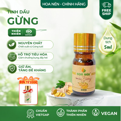Tinh dầu Gừng nguyên chất - Hoa Nén - Hương nồng ấm, nhiều ứng dụng tốt, ngâm chân - 5ml