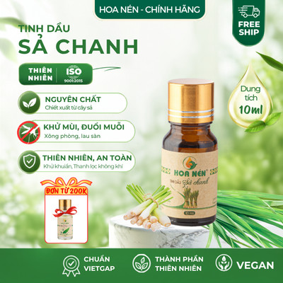 Tinh dầu Sả Chanh nguyên chất 10ml - Hoa Nén - Hương nồng ấm, kh.ử mùi, ẩm mốc, đuổi muỗi