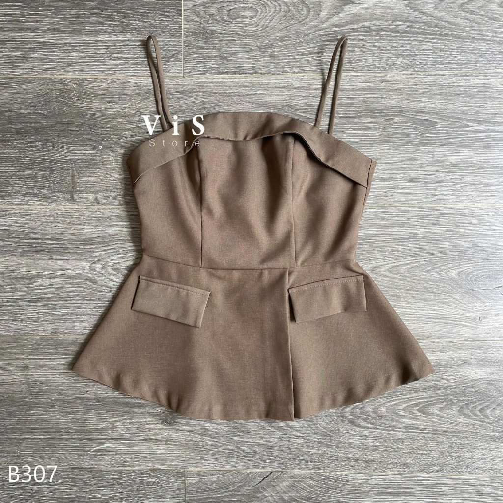 ViS Store - Áo hai dây peplum nâu túi giả