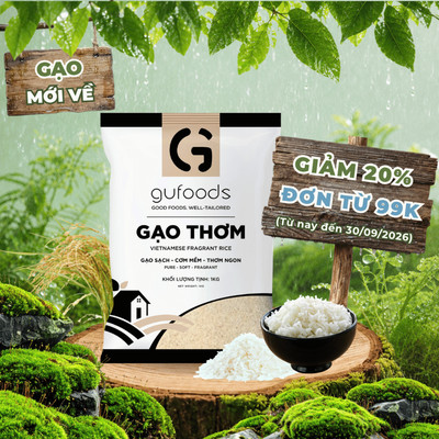 Gạo thơm / Gạo Japonica / Gạo xát dối GUfoods (1kg) - Gạo đông xuân mới về, Thơm tự nhiên, Cơm mềm, dẻo ngọt, ngon cơm