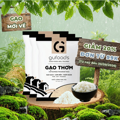 Combo 3 túi Gạo thơm / Gạo Japonica GUfoods (mỗi túi 1kg) - Gạo đông xuân mới, Thơm ngọt tự nhiên, cơm mềm dẻo, ngon cơm