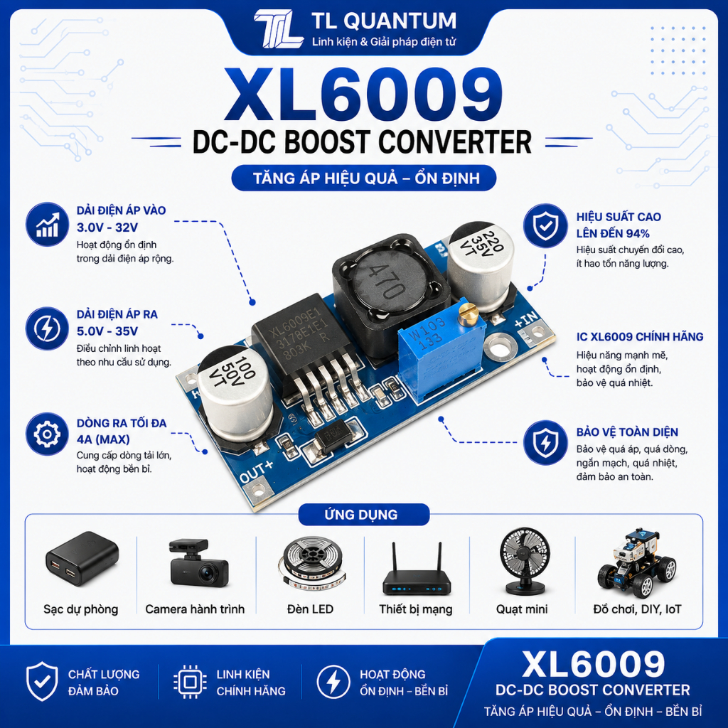 TL Quantum - Module Tăng Áp XL6009 DC-DC Boost Converter