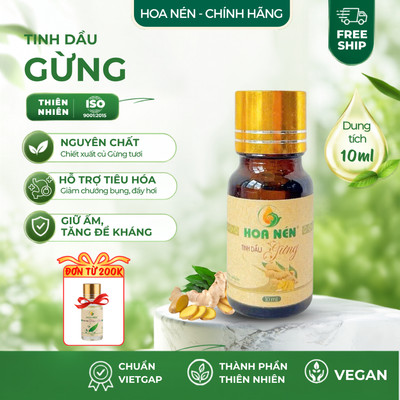 Tinh dầu Gừng nguyên chất - Hoa Nén - Hương nồng ấm, tăng đề kháng, ngâm chân -10ml