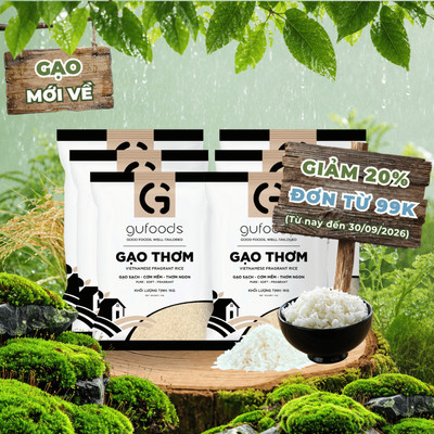 Combo 6 túi Gạo thơm / Gạo Japonica GUfoods (mỗi túi 1kg) - Gạo đông xuân mới, Thơm ngọt tự nhiên, cơm mềm dẻo, ngon cơm