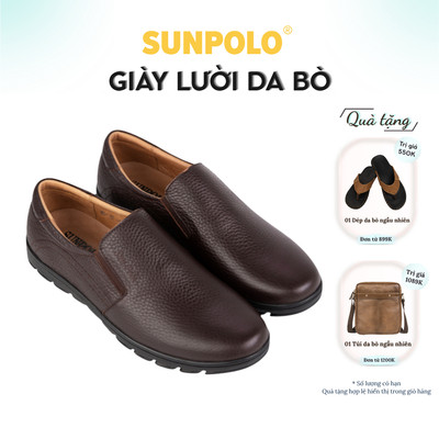 Giày lười nam Da bò cao cấp SUNPOLO giày công sở đi tiệc SUMU05
