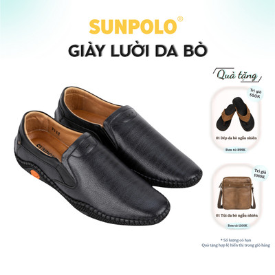 Giày lười nam Da bò SUNPOLO đi làm công sở, đi chơi Màu Đen - SUS513