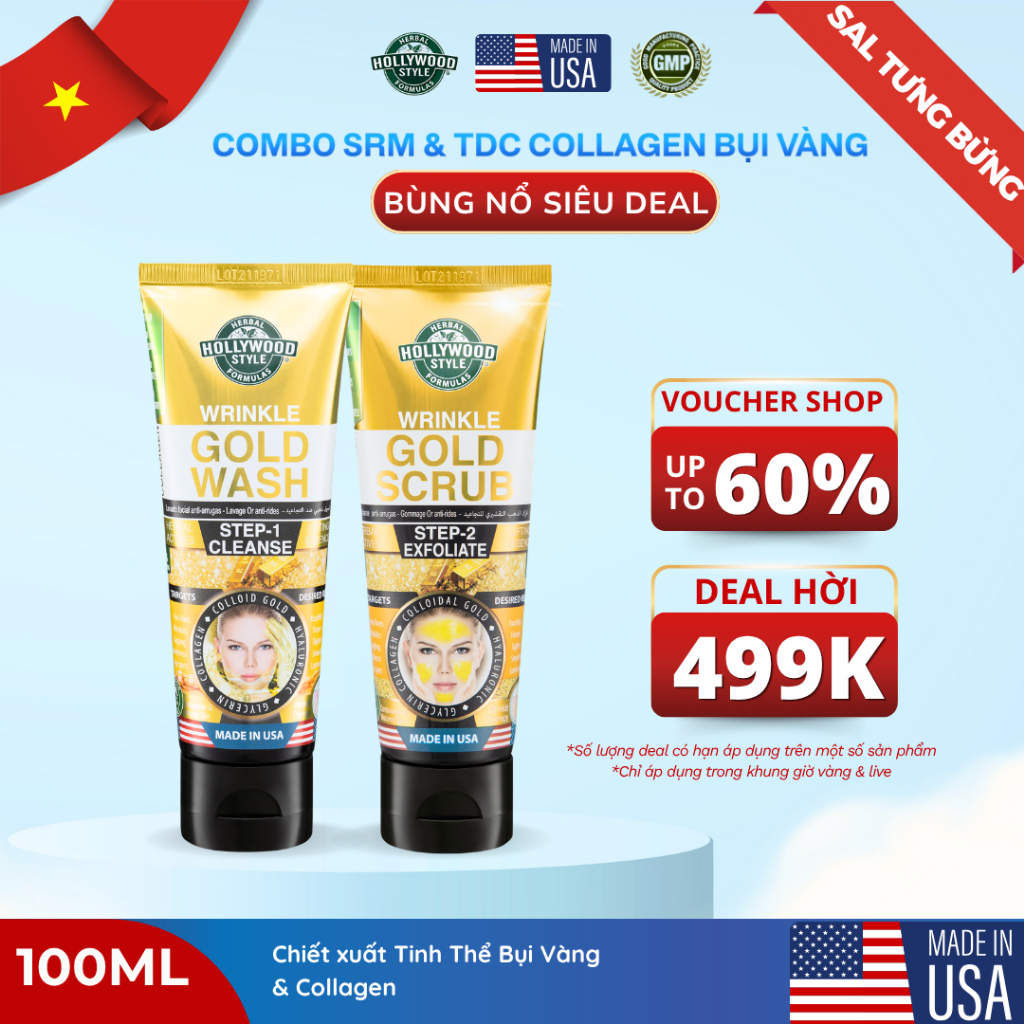Combo SRM + TDC Bụi Vàng Collagen Hollywood Style Cấp Nước, Làm Sạch Da Và Trẻ Hóa Da