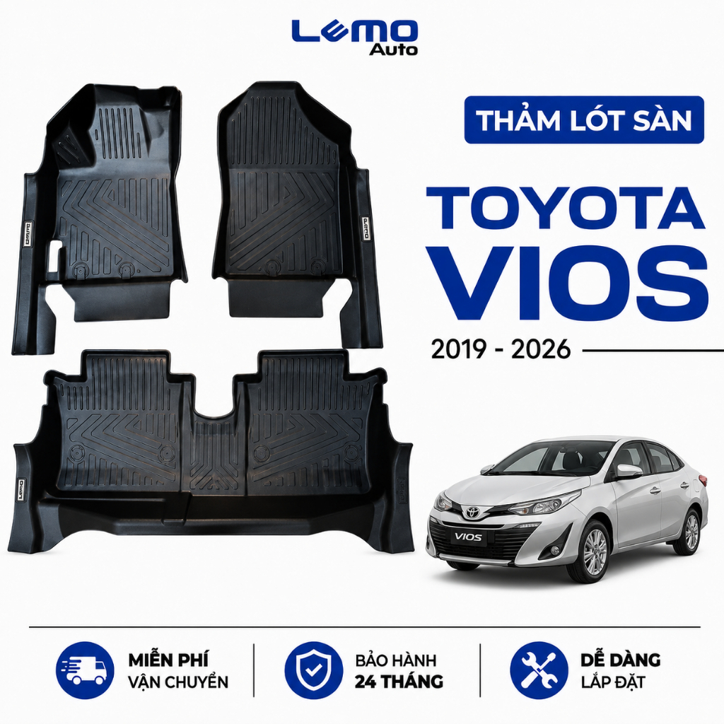 Thảm Lót Sàn TPE Cao Cấp Xe Toyota Vios 2019 - 2026 TRÀN VIỀN Ôm Khít Form Xe, FUMO Chính Hãng