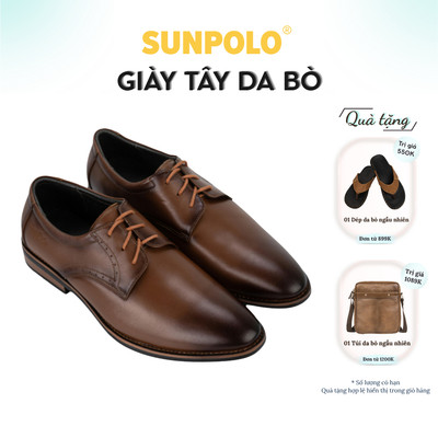 Giày tây nam Da bò cao cấp SUNPOLO đi làm văn phòng cột dây SPH427