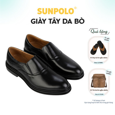 Giày tây nam Da bò cao cấp SUNPOLO giày đi làm công sở đế cao MU3103