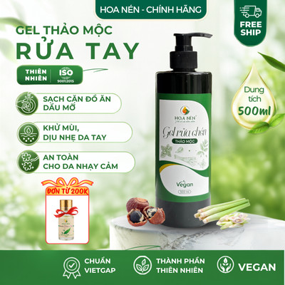 Gel Rửa Chén Thảo Mộc - Hoa Nén - Vegan - Sản phẩm từ tự nhiên - An toàn da tay - 500ml