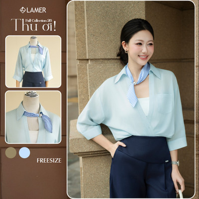 Áo Sơ Mi Nữ Kiểu Cổ V LAMER FASHION Công Sở Tay Lỡ ( Khăn Rời ) O61H26Q026 BSTT