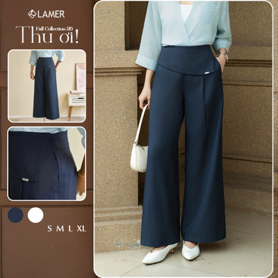 Quần Ống Rộng Nữ LAMER FASHION Cạp Liền Bẻ Túi Dọc Vạt Phủ Công Sở V64W26Q010 BSTT