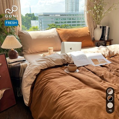 Bộ vỏ chăn mền ga gối GONI FRESH màu Cafe Beige - Ga drap giường bo chun cao 4-25cm kích thước 1m,1m2,1m4, 1m6, 1m8, 2m