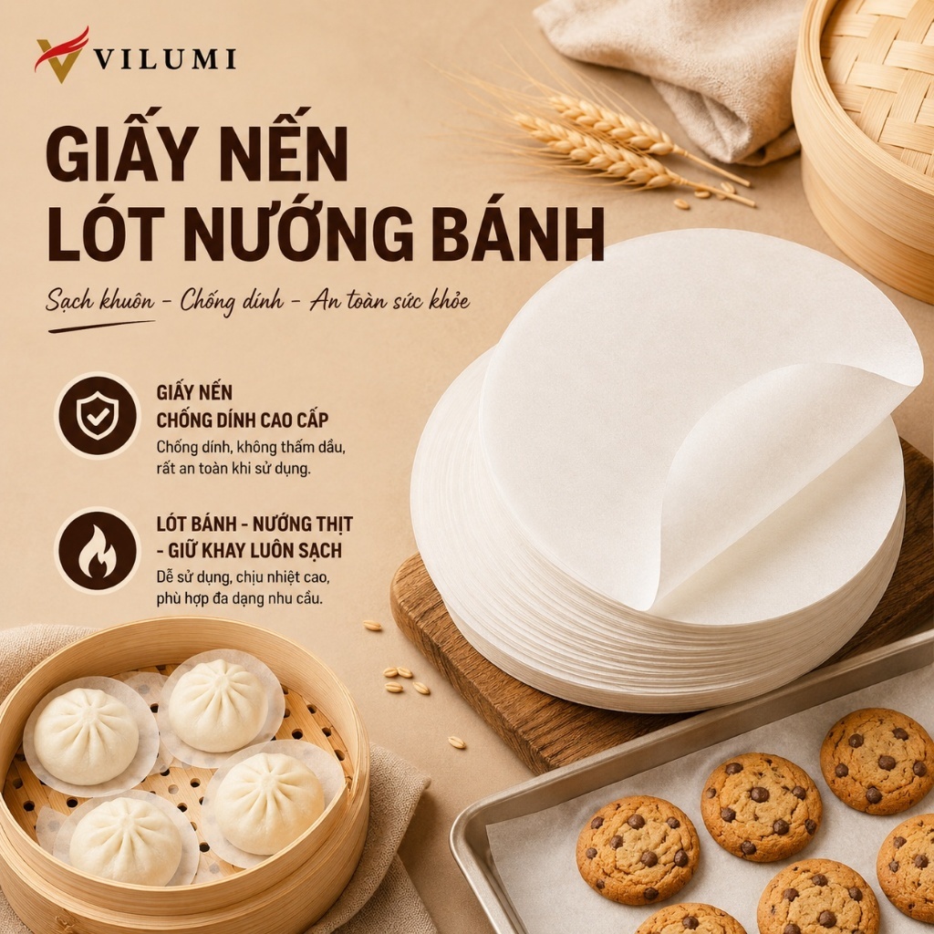 [500 TỜ] Giấy Nến Chống Dính 2 Mặt, Giấy Lót Bánh Bao Pizza Dimsum, Lót Miệng Ly Trà Sữa Chống Tràn VILUMI