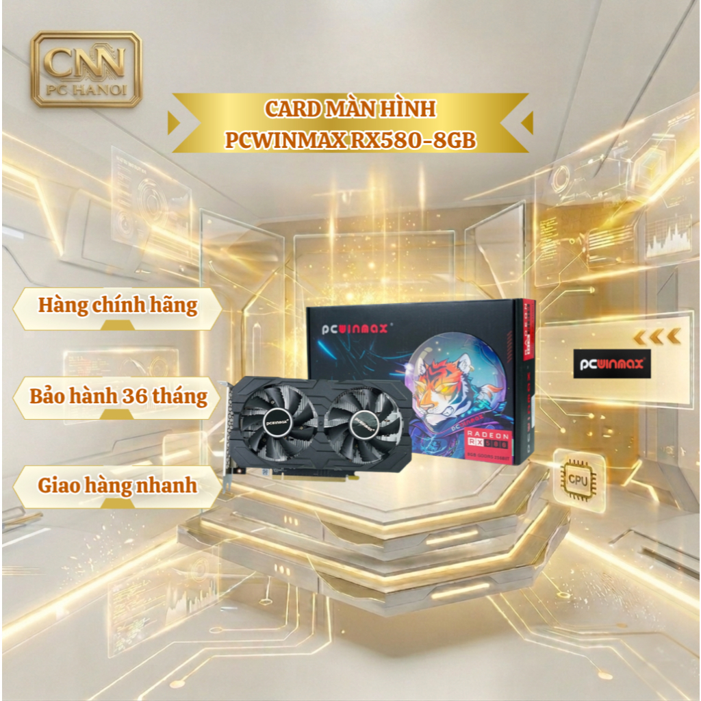 Card màn hình Chất Lượng Cao PCWINMAX VGA RX 580 8GB 100% - New 8GB GDDR5 PC Gaming Siêu Khỏe