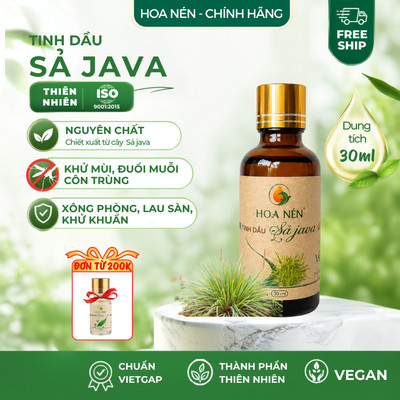 Tinh dầu Sả Java nguyên chất 30ml - Hoa Nén - Hương thơm mát, khử mùi, đuổi muỗi, côn trùng