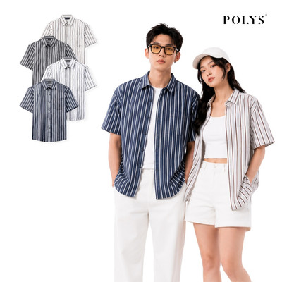 Áo sơ mi sọc Unisex POLYS vải Till sọc vintage, thoáng khí. Áo Sơ Mi Sọc Ngắn Tay POLYS