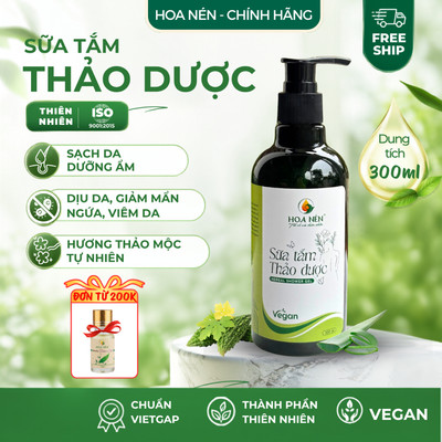 Sữa Tắm Thảo Dược thiên nhiên 300ml - Hoa Nén - Vegan - Làm sạch da, dưỡng ẩm, g.iảm ng.ứa, mẩn đỏ
