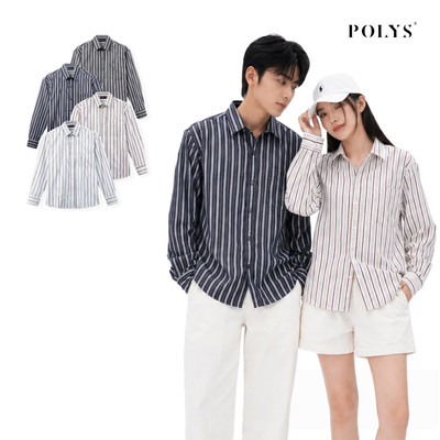 Áo sơ mi sọc Unisex POLYS vải Till sọc vintage, thoáng khí. Áo Sơ Mi Sọc Vintage Dài Tay POLYS